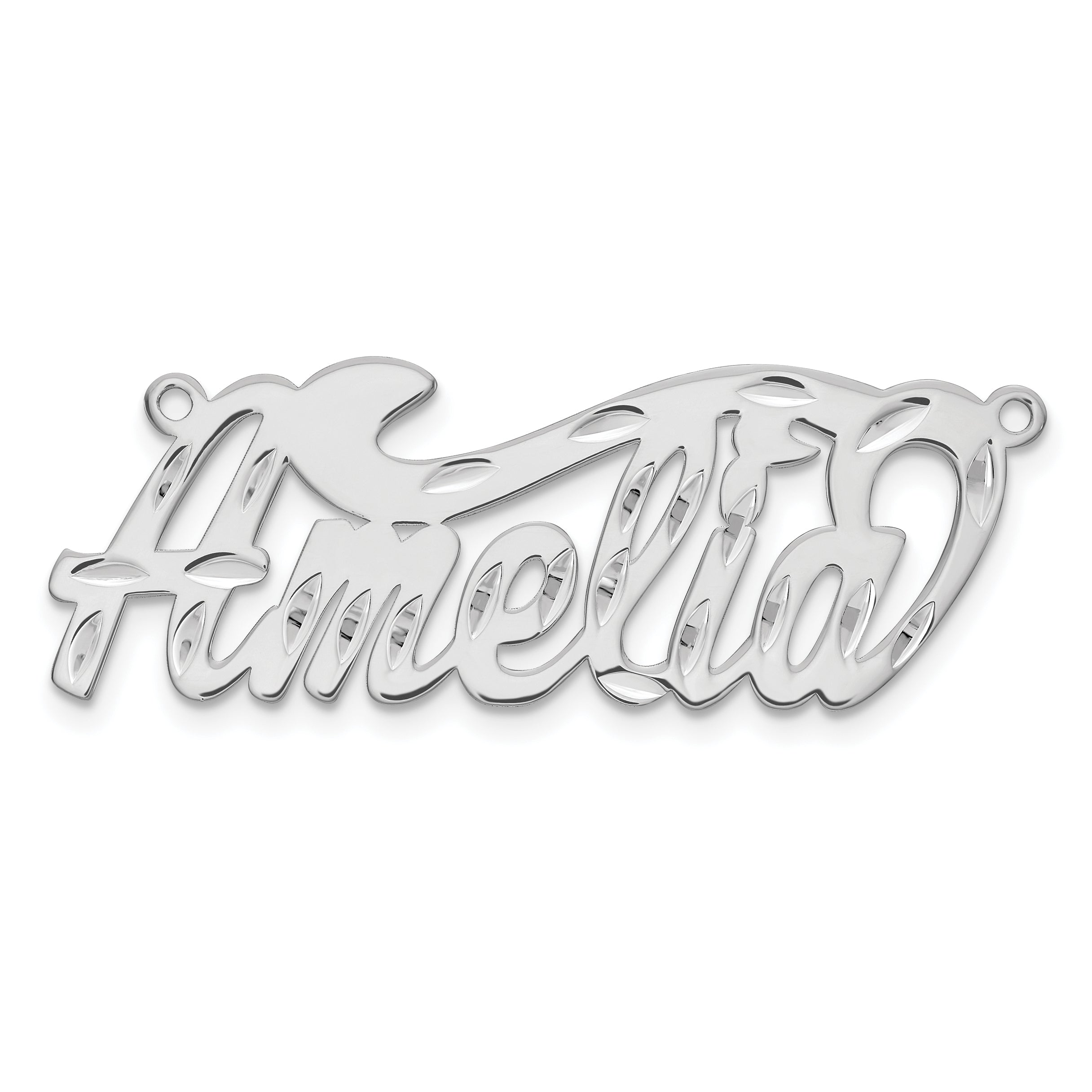 Sterling Silver Silver/Rhodium Plated Diamond Cut Name Plate