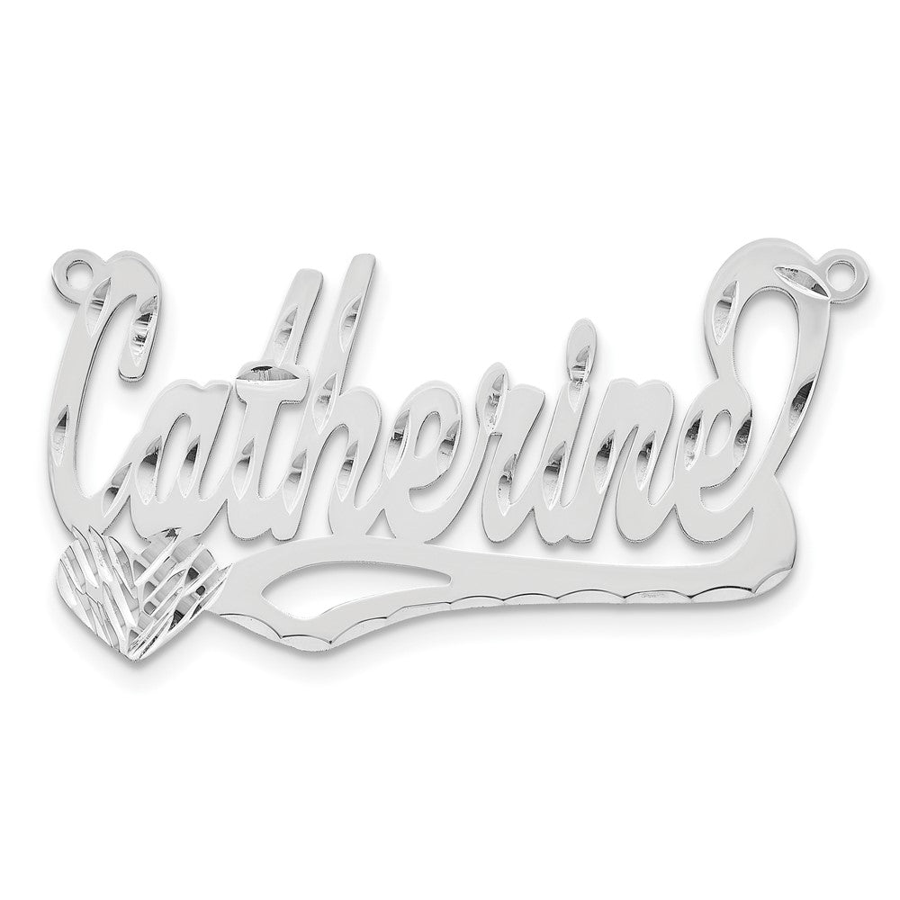 Sterling Silver Silver/Rhodium Plated Diamond Cut Heart Name Plate