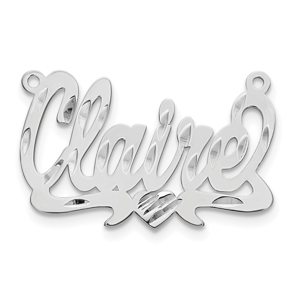 Sterling Silver Silver/Rhodium Plated Diamond Cut Heart Name Plate