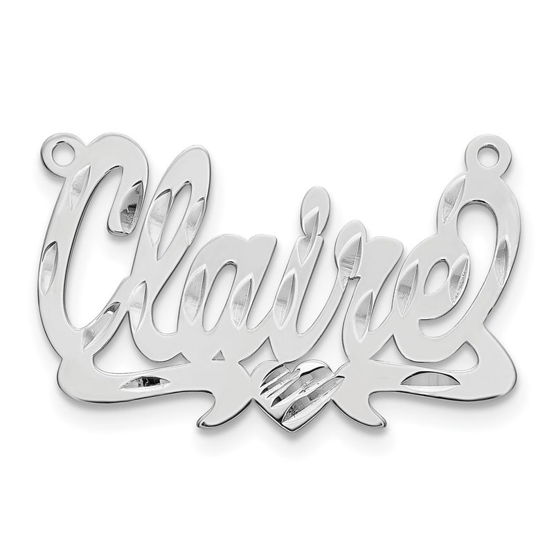 Sterling Silver Silver/Rhodium Plated Diamond Cut Heart Name Plate