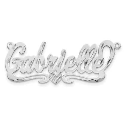 Sterling Silver Silver/Rhodium Plated Diamond Cut Heart Name Plate
