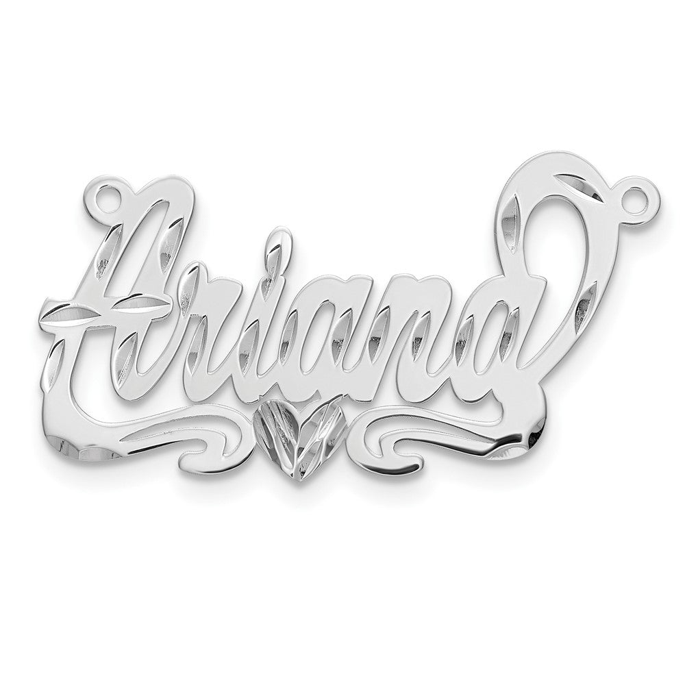 Sterling Silver Silver/Rhodium Plated Diamond Cut Heart Name Plate