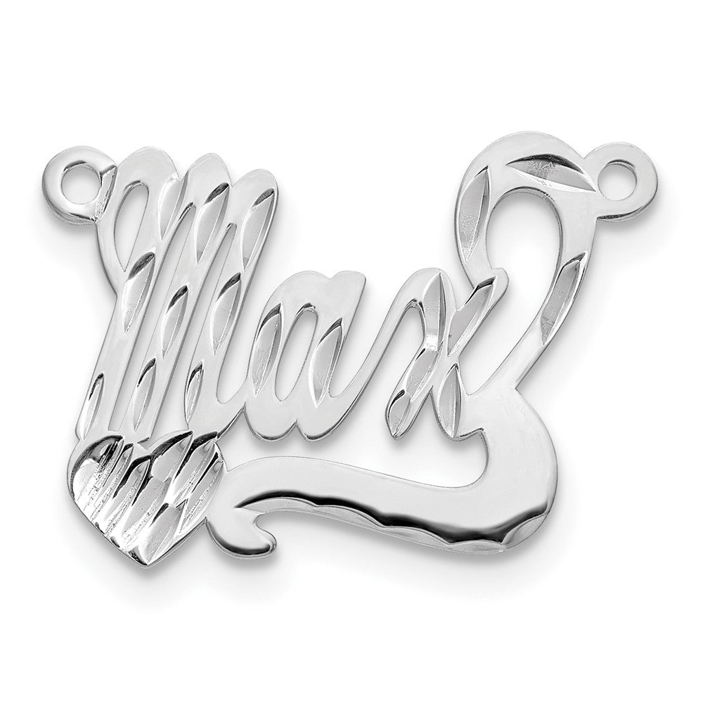 Sterling Silver Silver/Rhodium Plated Diamond Cut Heart Name Plate