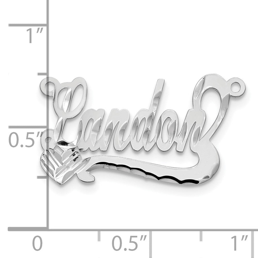 Sterling Silver Silver/Rhodium Plated Diamond Cut Heart Name Plate