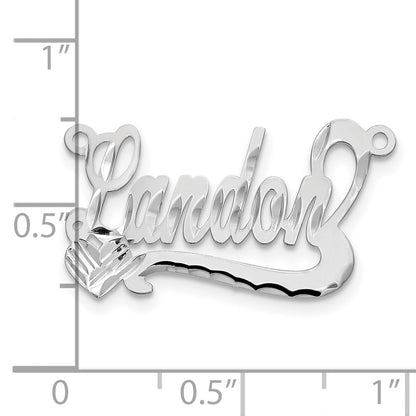 Sterling Silver Silver/Rhodium Plated Diamond Cut Heart Name Plate