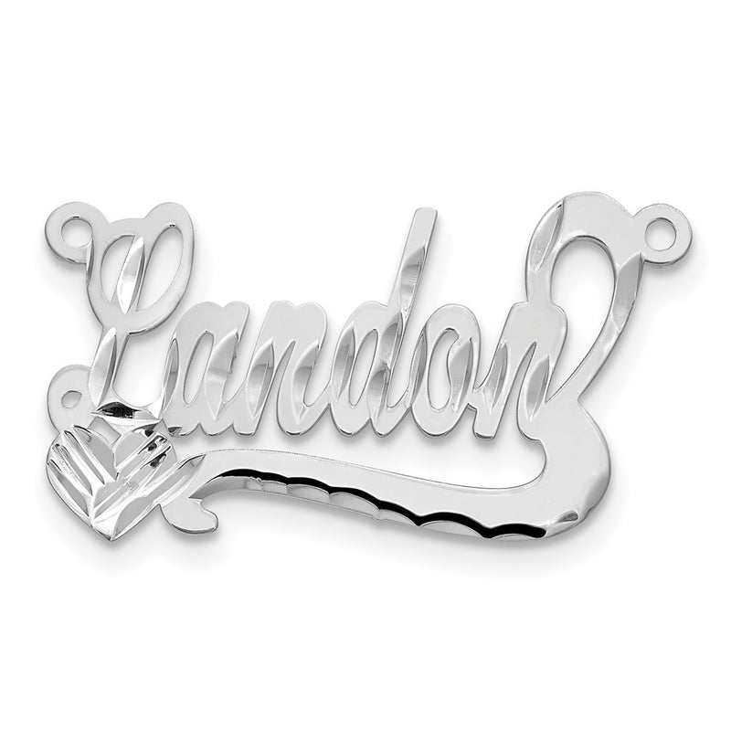 Sterling Silver Silver/Rhodium Plated Diamond Cut Heart Name Plate