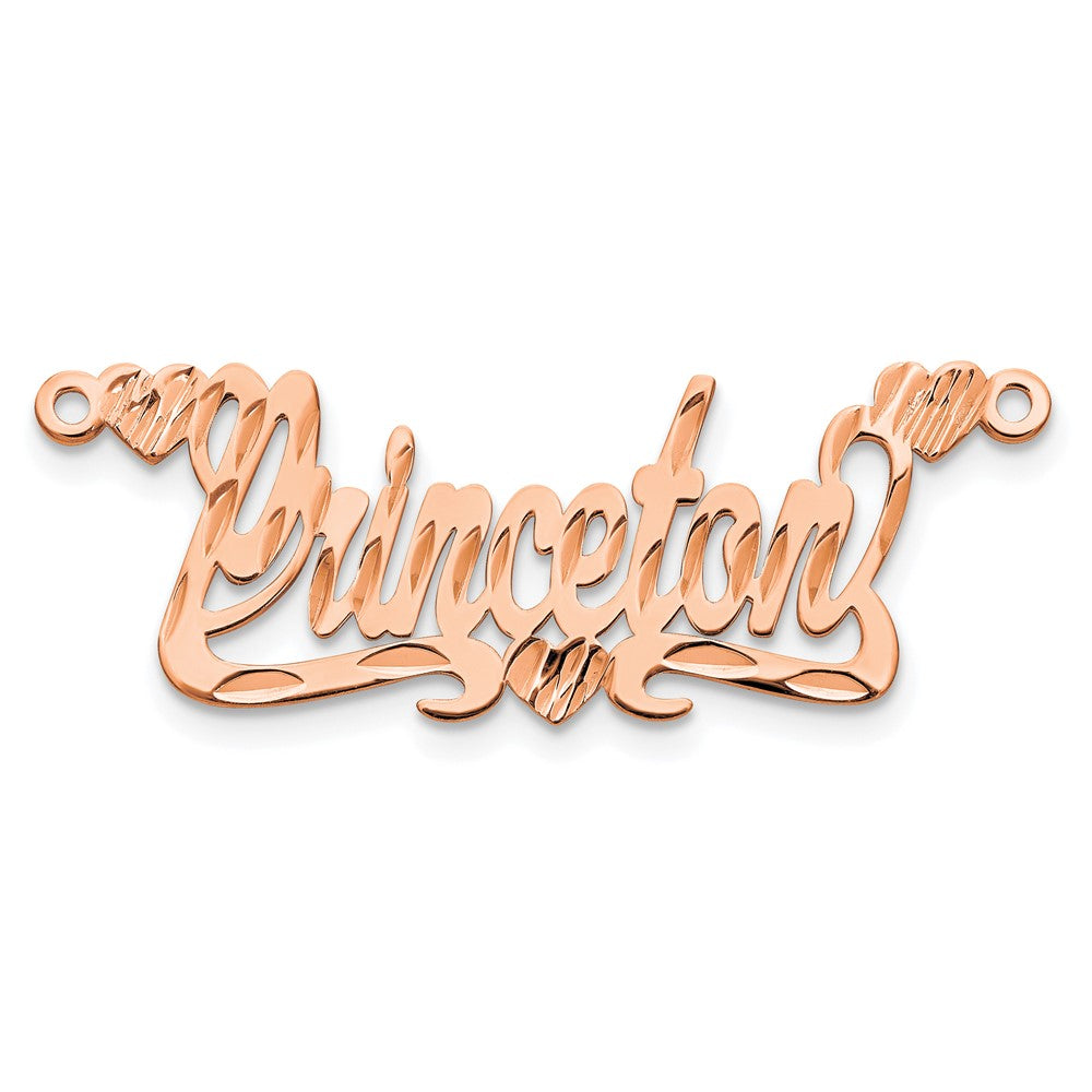 Rose Plated Sterling Silver/Rose Diamond Cut Hearts Name Plate