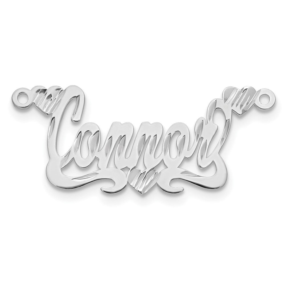 Sterling Silver Silver/Rhodium Plated Diamond Cut Hearts Name Plate
