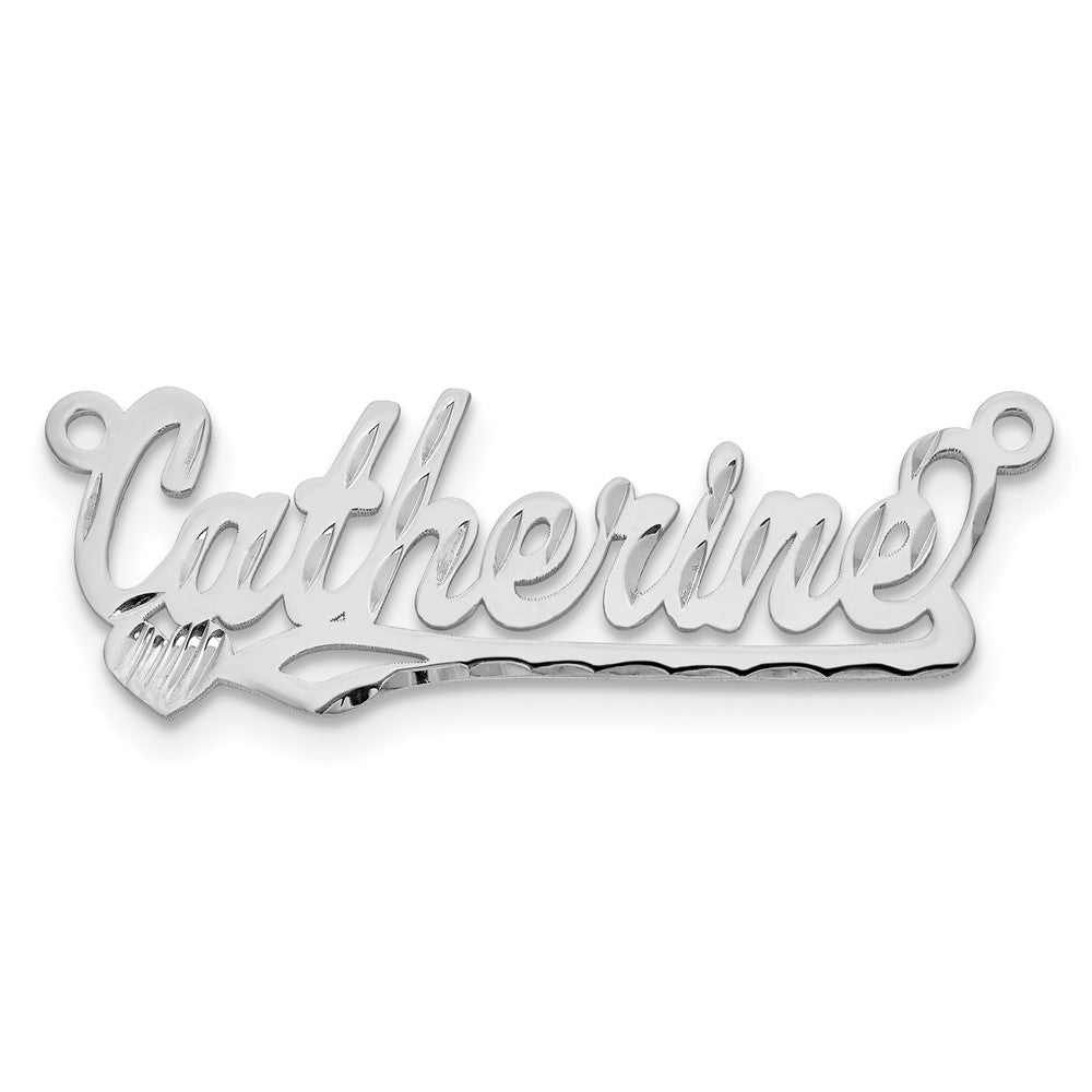 Sterling Silver Silver/Rhodium Plated Diamond Cut Heart Name Plate