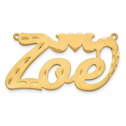 Gold Plated Sterling Silver/Gold Satin Diamond Cut Heart Name Plate