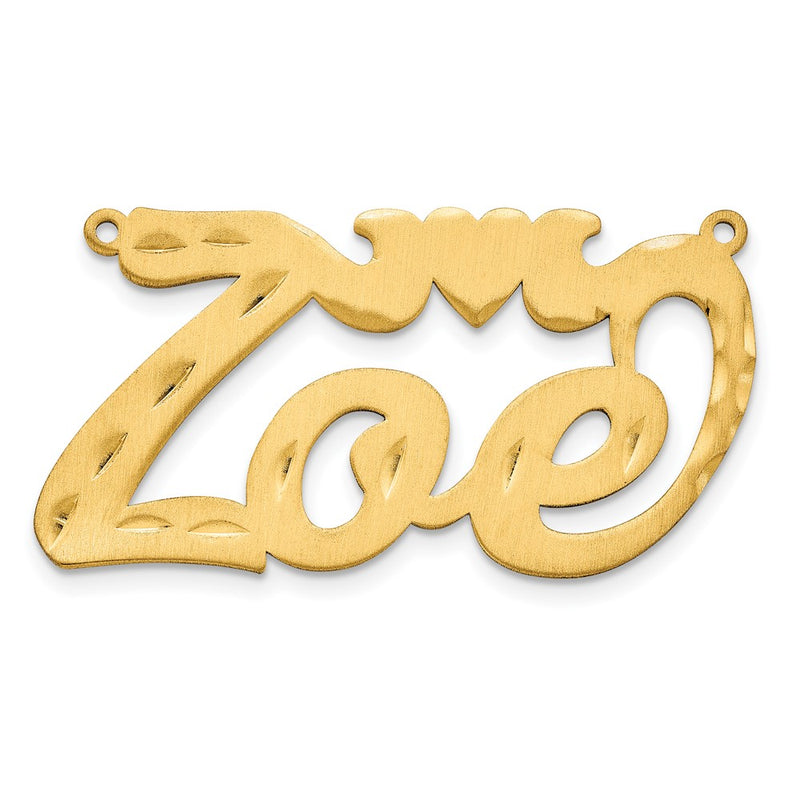 14K Yellow Gold Satin Diamond Cut Heart Name Plate