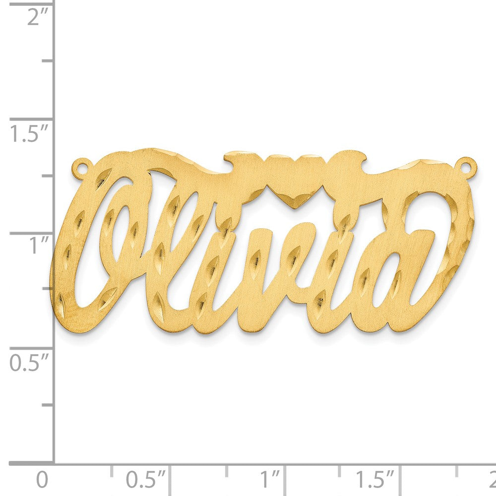 Gold Plated Sterling Silver/Gold Satin Diamond Cut Heart Name Plate