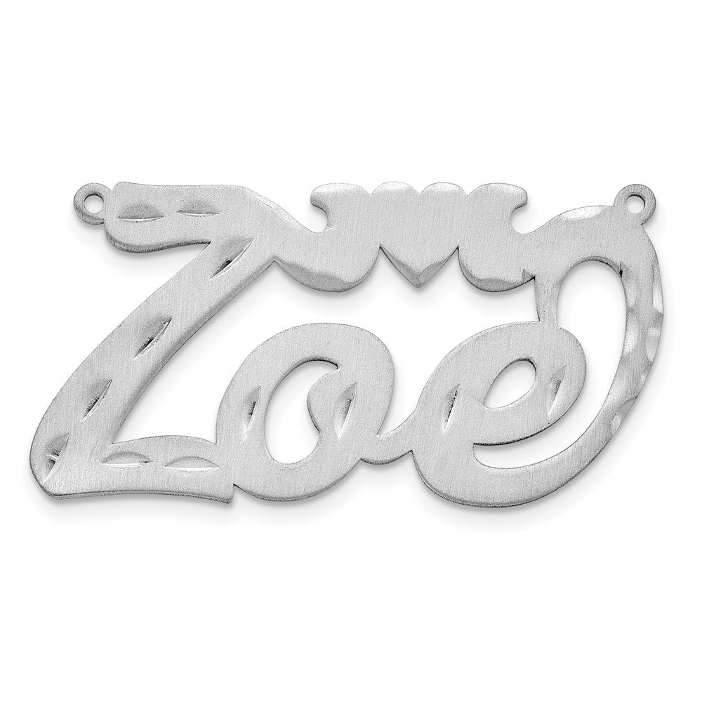 Sterling Silver Rhodium Plated Satin Diamond Cut Heart Name Plate