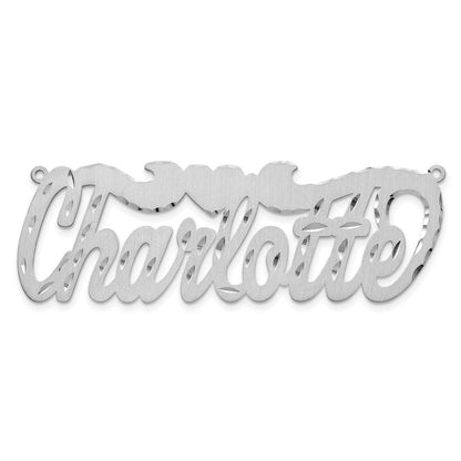 Sterling Silver Rhodium Plated Satin Diamond Cut Heart Name Plate