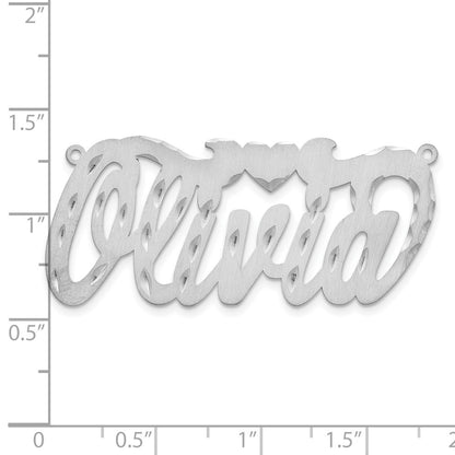 Sterling Silver Rhodium Plated Satin Diamond Cut Heart Name Plate