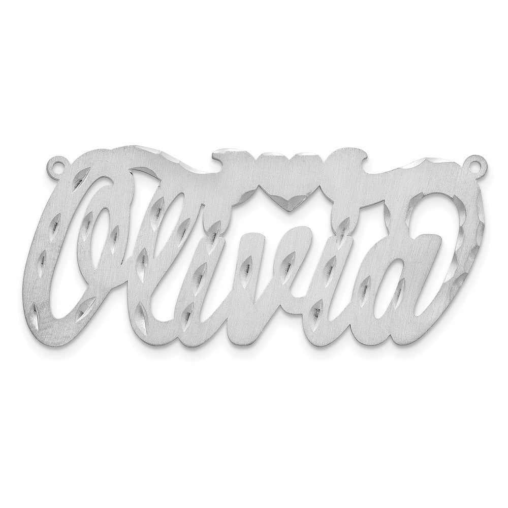 Sterling Silver Rhodium Plated Satin Diamond Cut Heart Name Plate
