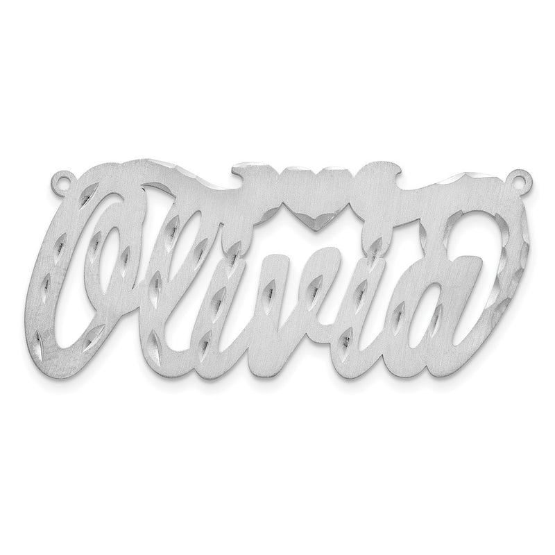 14K White Gold Satin Diamond Cut Heart Name Plate