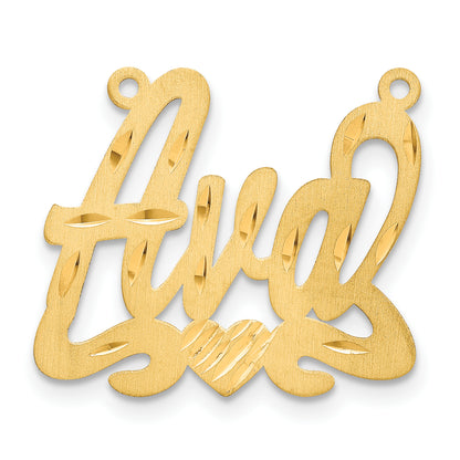14K Yellow Gold Satin Diamond Cut Heart Name Plate