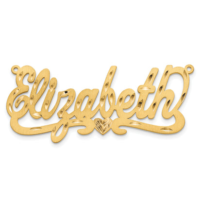14K Yellow Gold Satin Diamond Cut Heart Name Plate