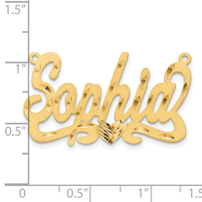 14K Yellow Gold Satin Diamond Cut Heart Name Plate
