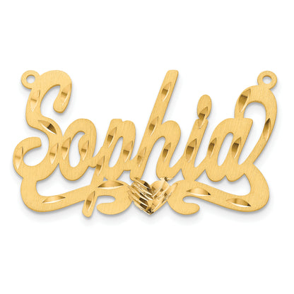 14K Yellow Gold Satin Diamond Cut Heart Name Plate