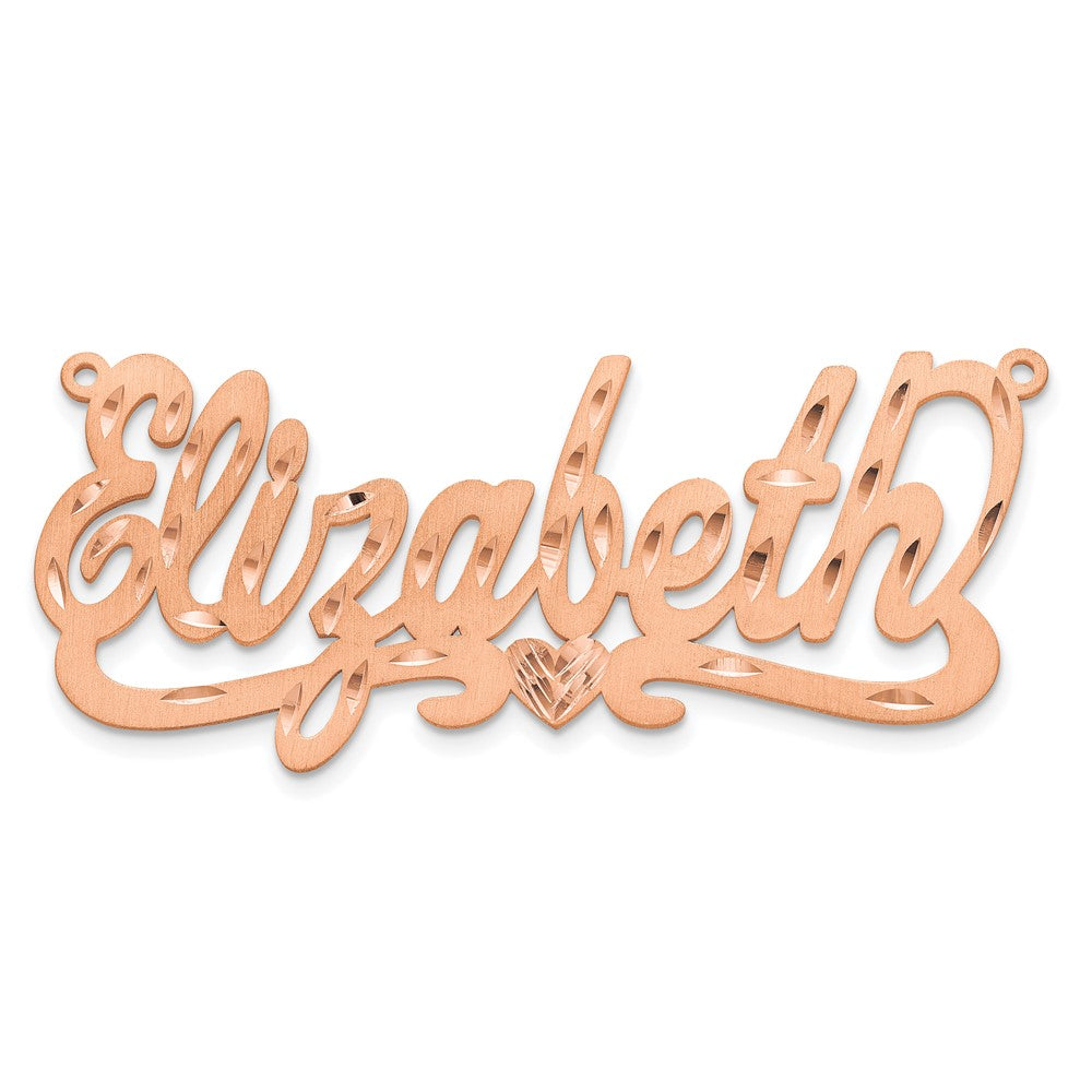 Rose Plated Sterling Silver/Rose Satin Diamond Cut Heart Name Plate
