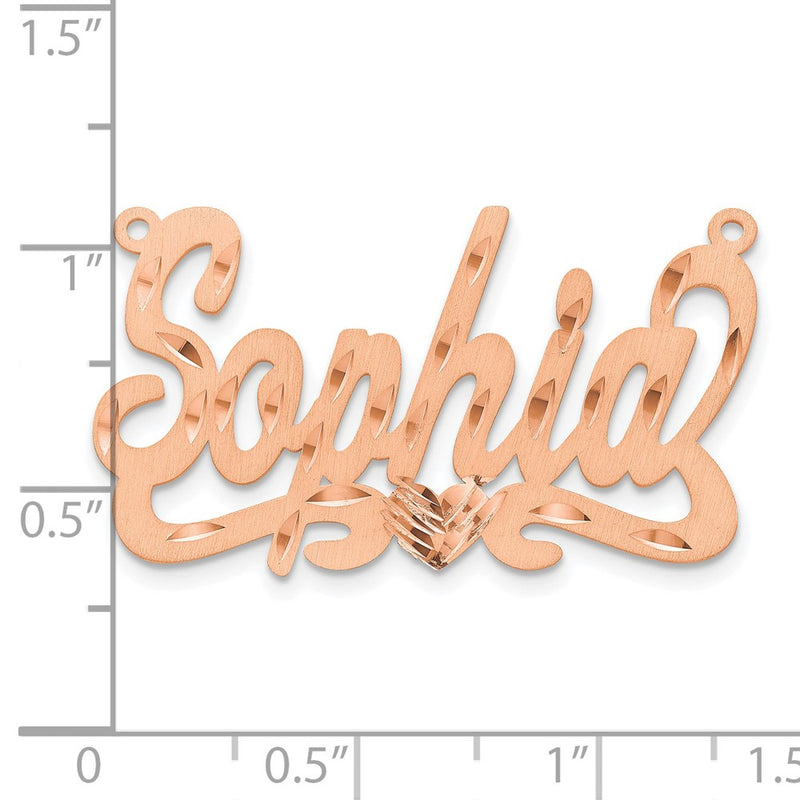 14K Rose Gold Satin Diamond Cut Heart Name Plate