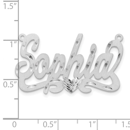 14K White Gold Satin Diamond Cut Heart Name Plate
