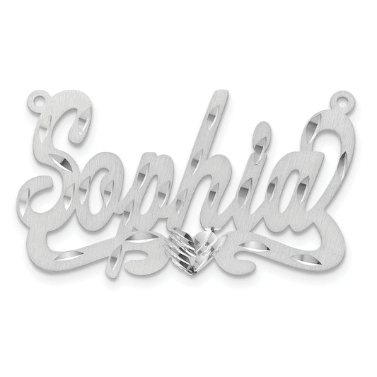 14K White Gold Satin Diamond Cut Heart Name Plate