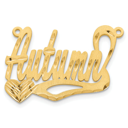 Gold Plated Sterling Silver/Gold Satin Diamond Cut Heart Name Plate