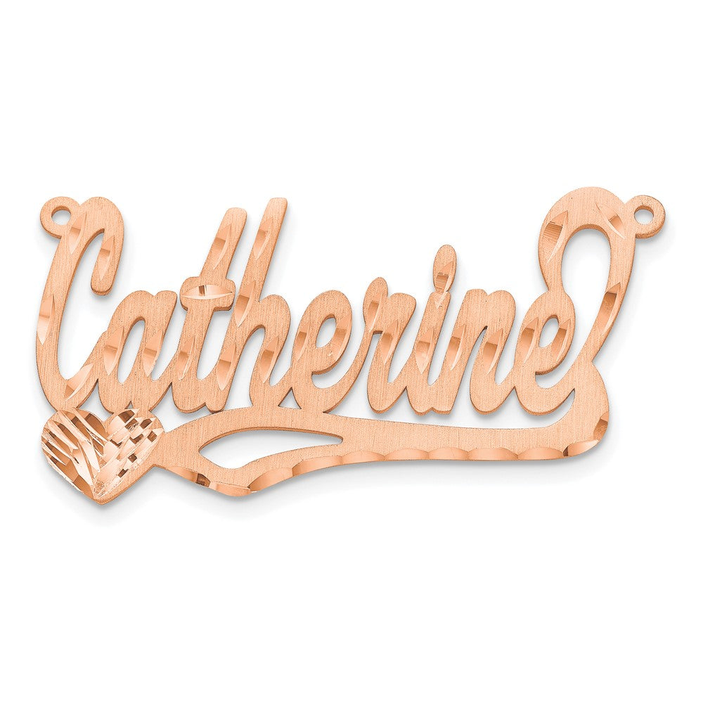 Rose Plated Sterling Silver/Rose Satin Diamond Cut Heart Name Plate