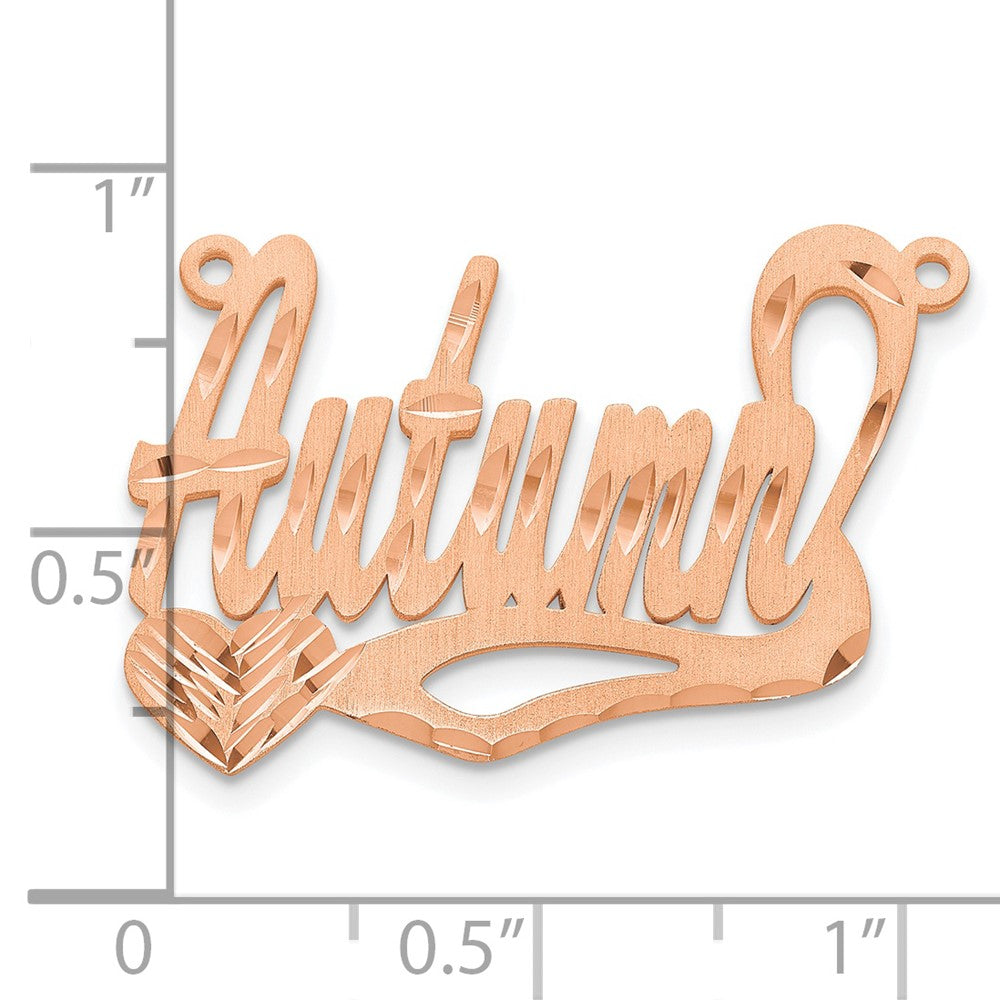 14K Rose Gold Satin Diamond Cut Heart Name Plate