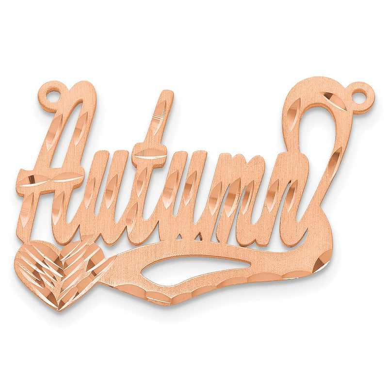 14K Rose Gold Satin Diamond Cut Heart Name Plate