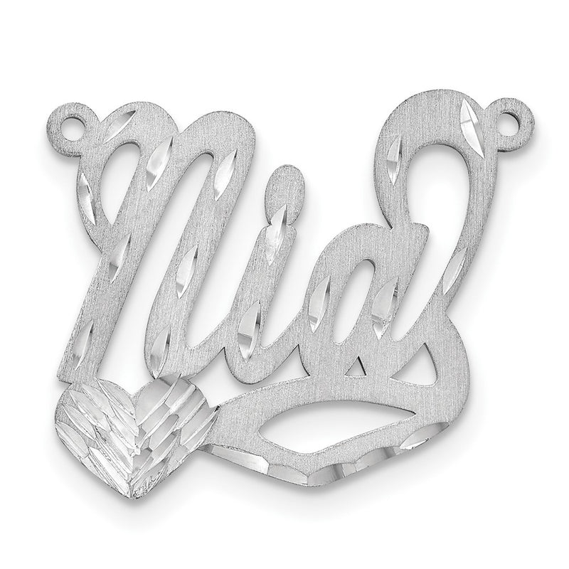 Sterling Silver Silver/Rhodium Plated Satin Diamond Cut Heart Name Plate