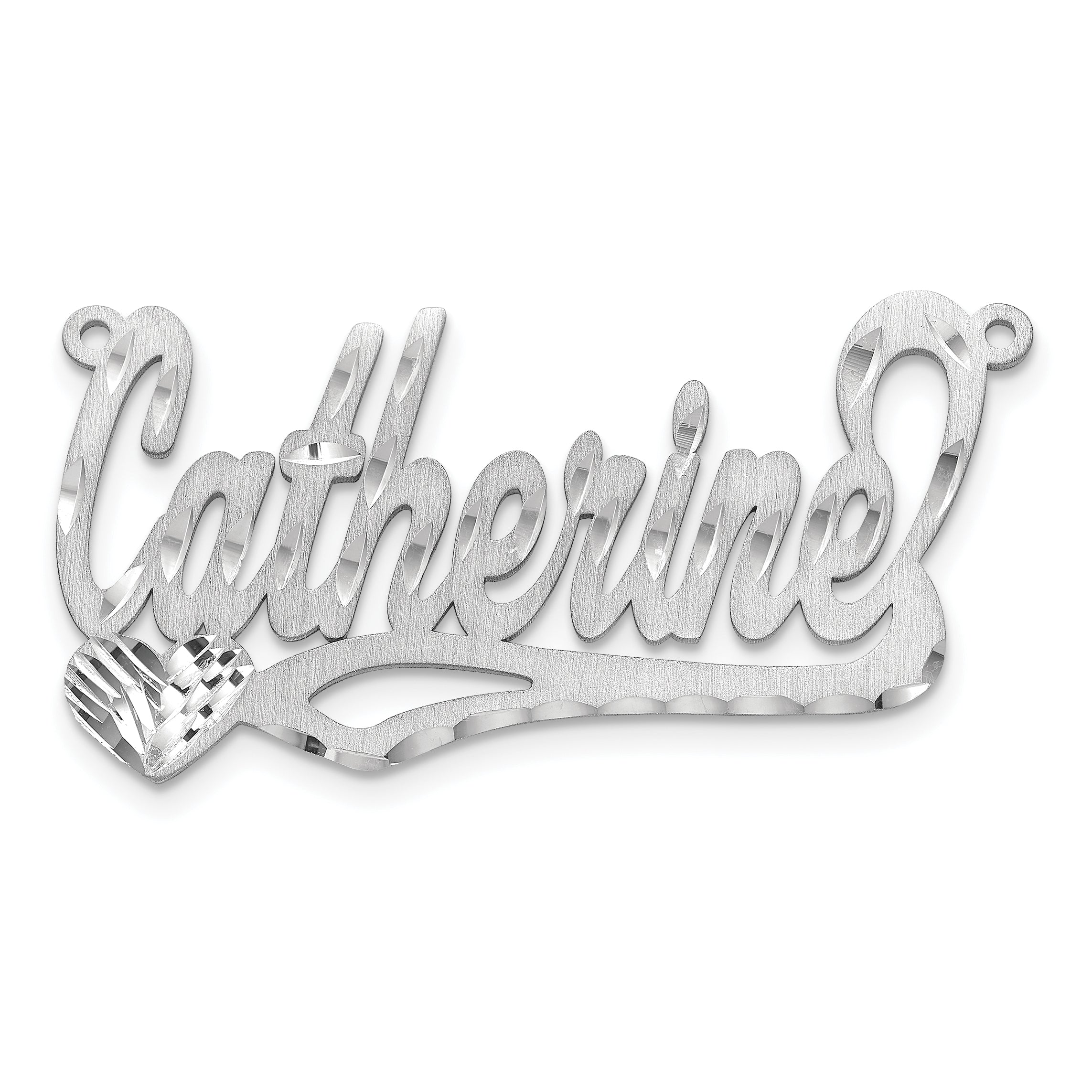 14K White Gold Satin Diamond Cut Heart Name Plate