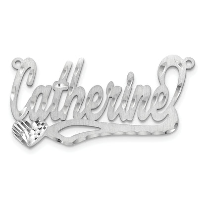 14K White Gold Satin Diamond Cut Heart Name Plate