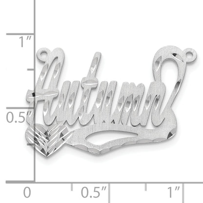 14K White Gold Satin Diamond Cut Heart Name Plate