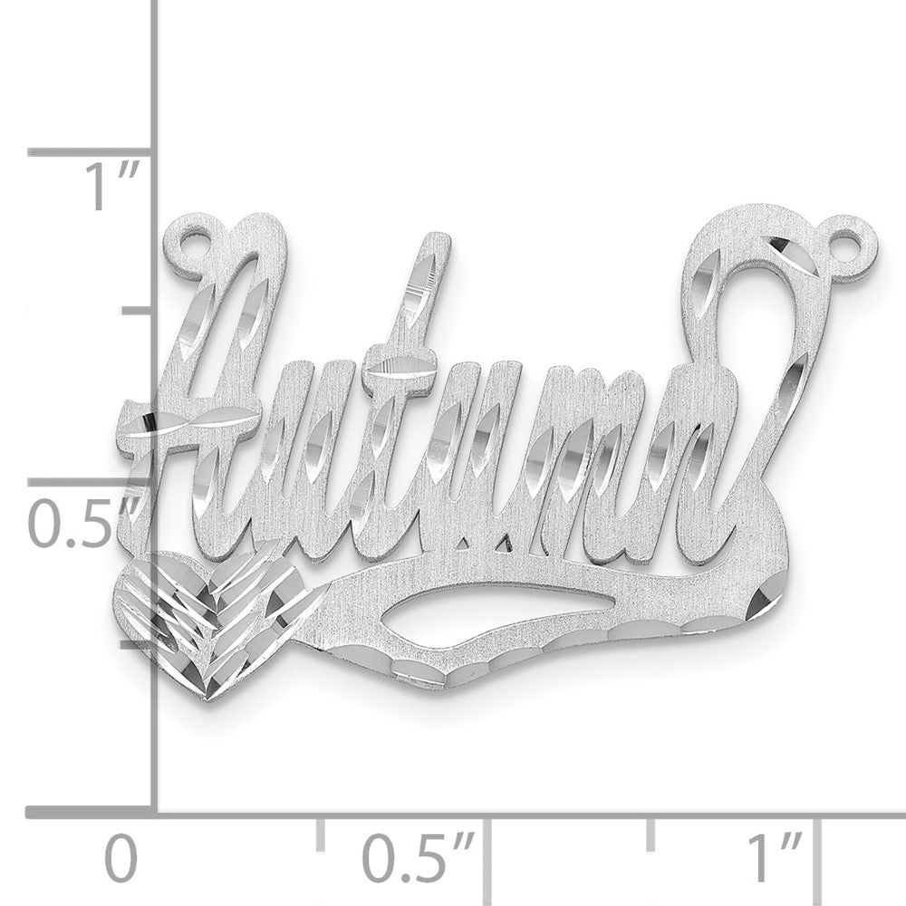 Sterling Silver Silver/Rhodium Plated Satin Diamond Cut Heart Name Plate