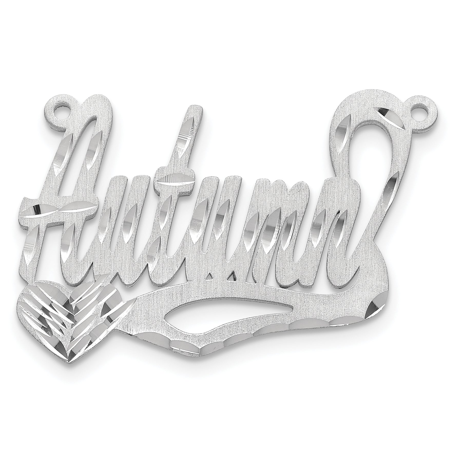 14K White Gold Satin Diamond Cut Heart Name Plate