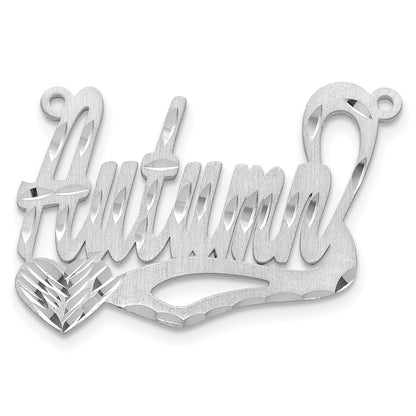 14K White Gold Satin Diamond Cut Heart Name Plate