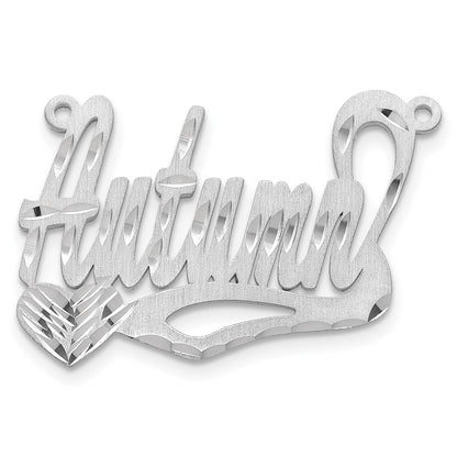 Sterling Silver Silver/Rhodium Plated Satin Diamond Cut Heart Name Plate