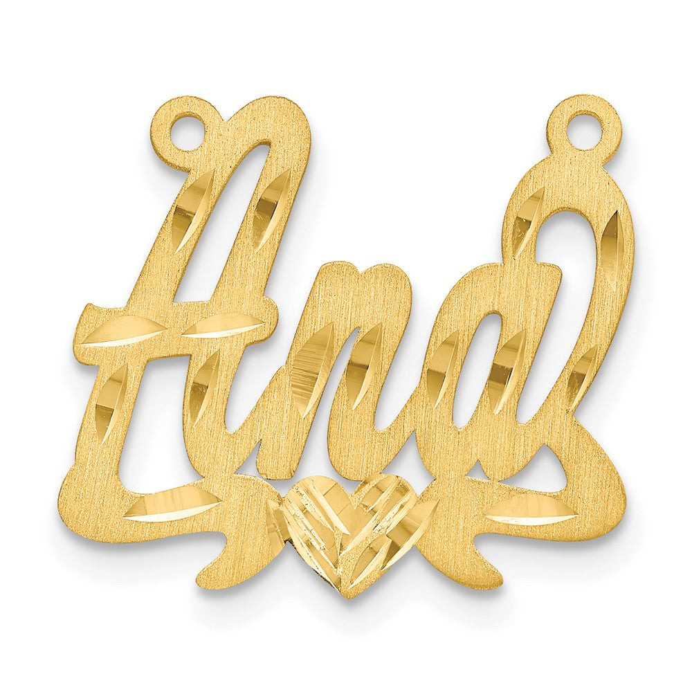 14K Yellow Gold Satin Diamond Cut Heart Name Plate