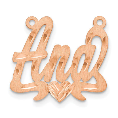 Rose Plated Sterling Silver/Rose Satin Diamond Cut Heart Name Plate