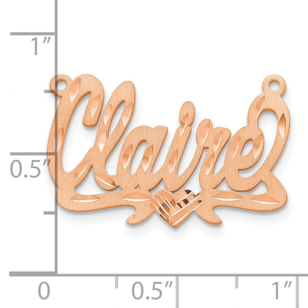 Rose Plated Sterling Silver/Rose Satin Diamond Cut Heart Name Plate