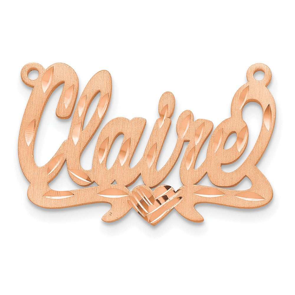Rose Plated Sterling Silver/Rose Satin Diamond Cut Heart Name Plate