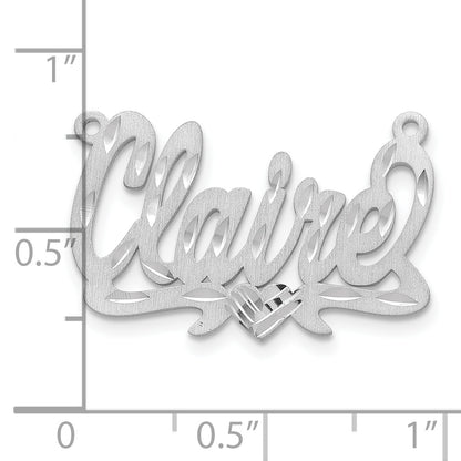 14K White Gold Satin Diamond Cut Heart Name Plate