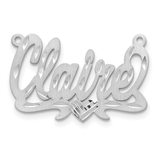 14K White Gold Satin Diamond Cut Heart Name Plate