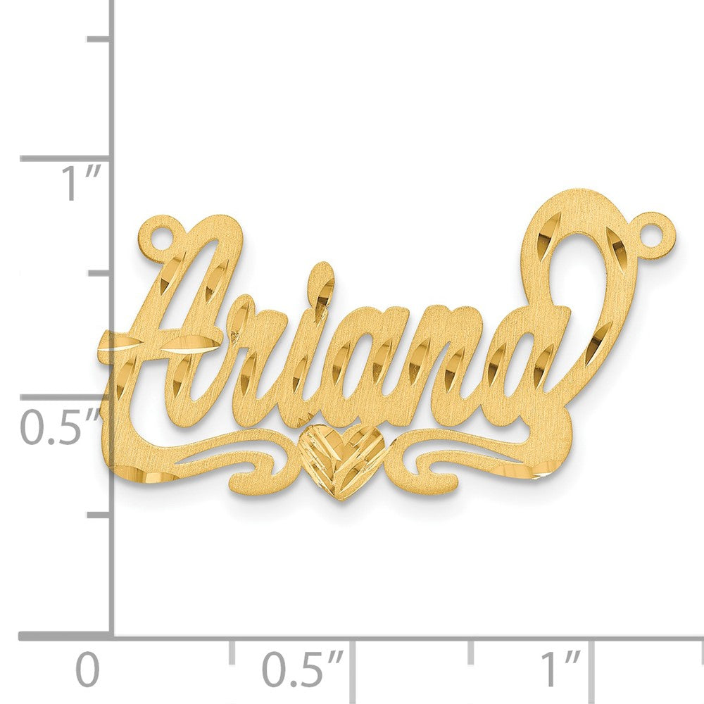 14K Yellow Gold Satin Diamond Cut Heart Name Plate