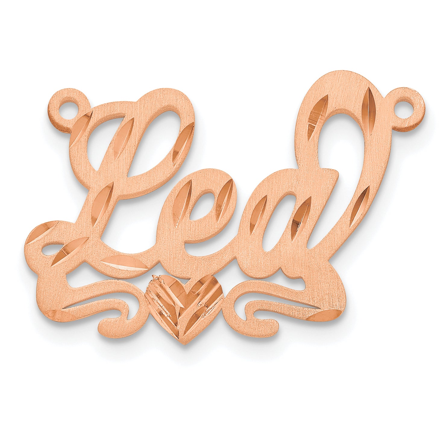 14K Rose Gold Satin Diamond Cut Heart Name Plate