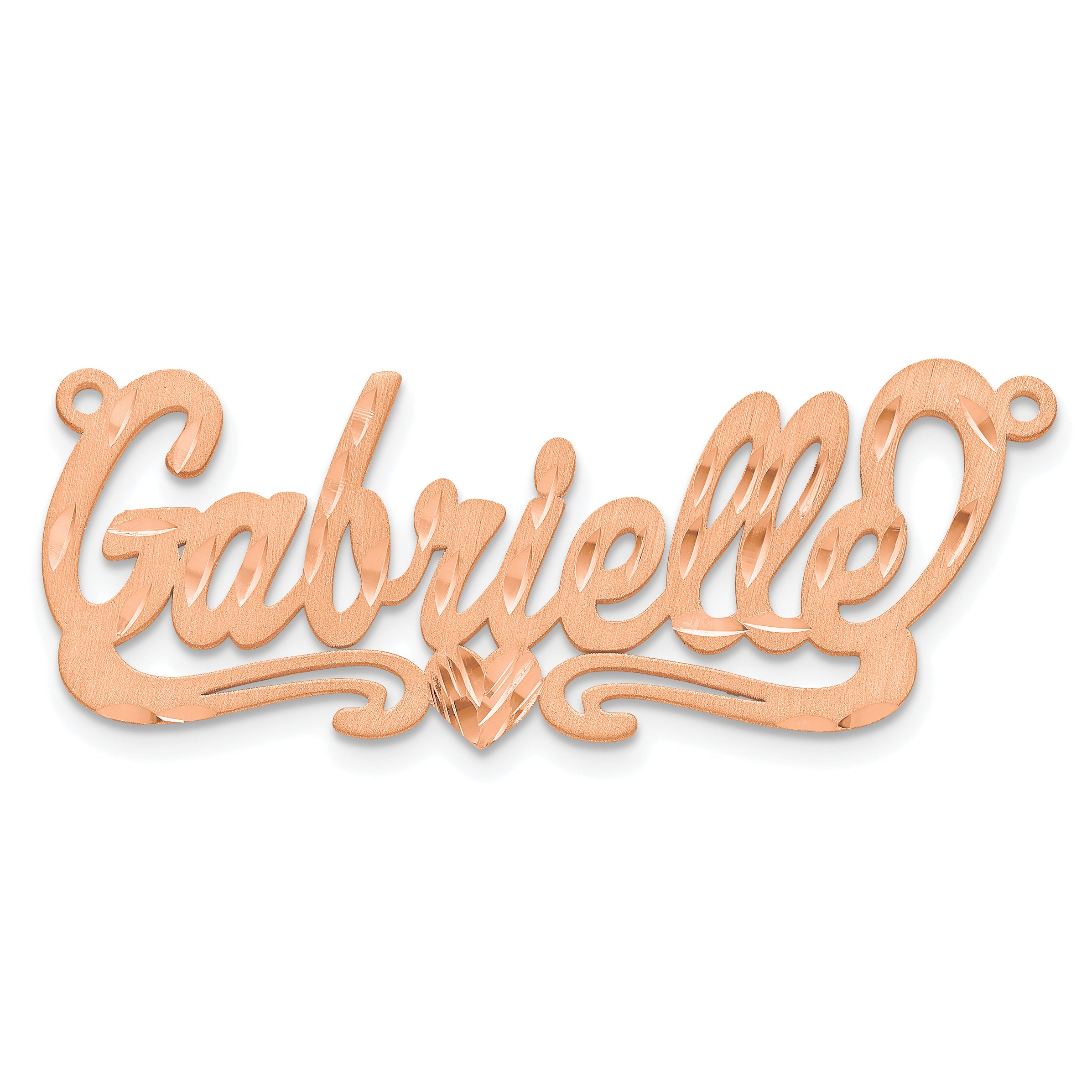 14K Rose Gold Satin Diamond Cut Heart Name Plate